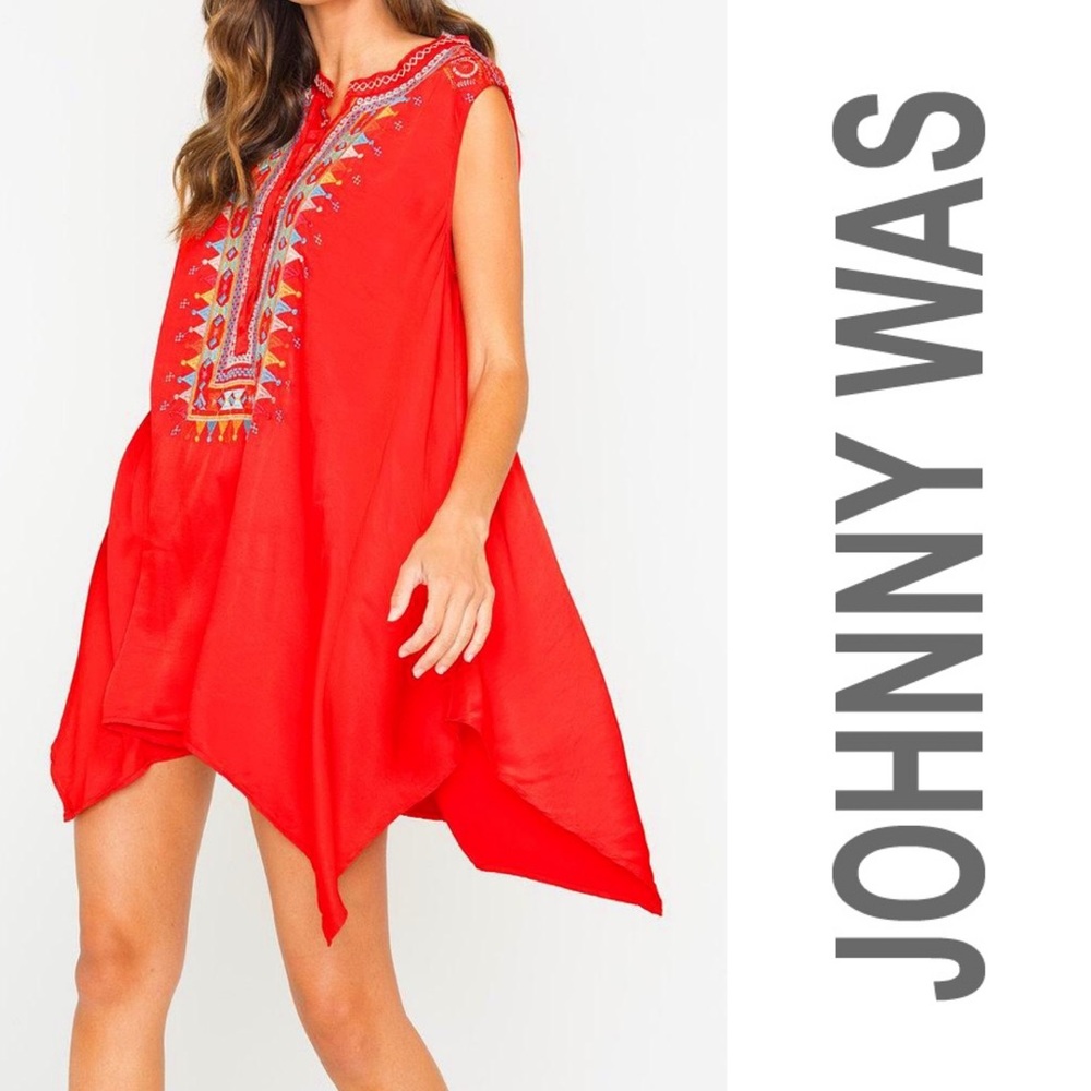 NWT Johnny Was Versairo Crinkle Satin Tunic -Red